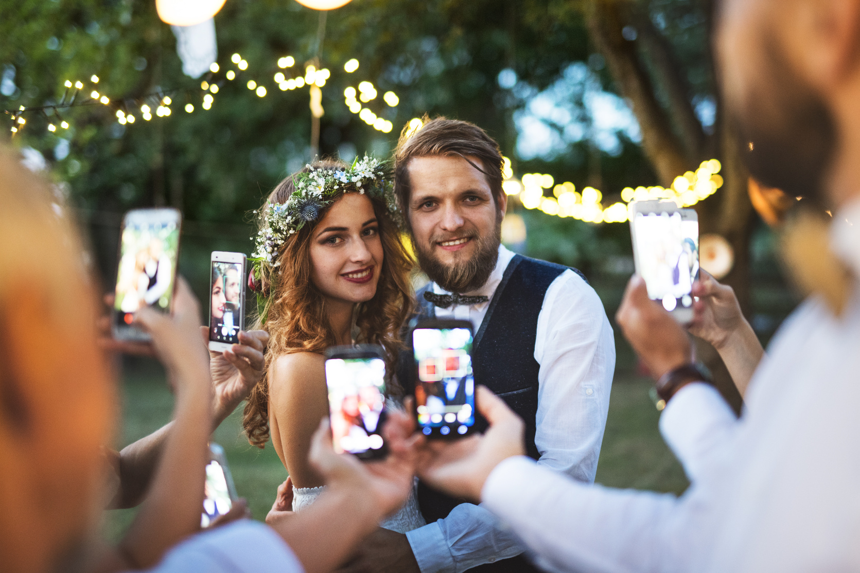 Wedding Guests with Smartphones